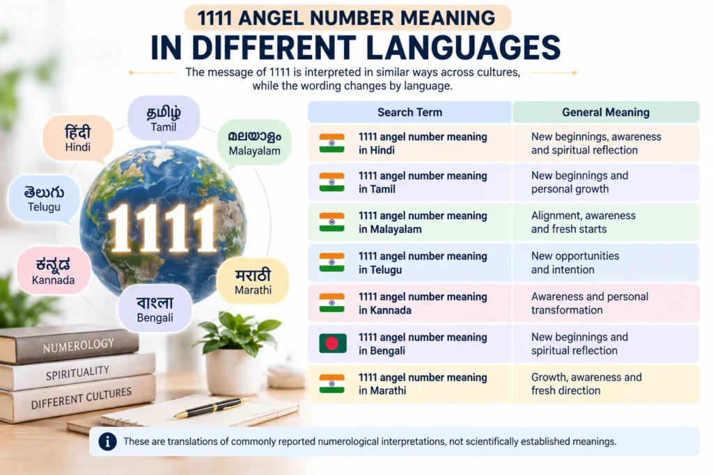 1111 Angel Number Meaning in Different Languages