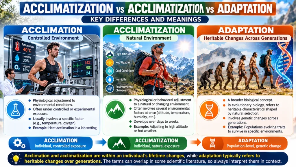 Acclimatization vs Acclimation vs Adaptation