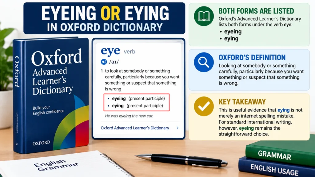 Eyeing or Eying in Oxford Dictionary