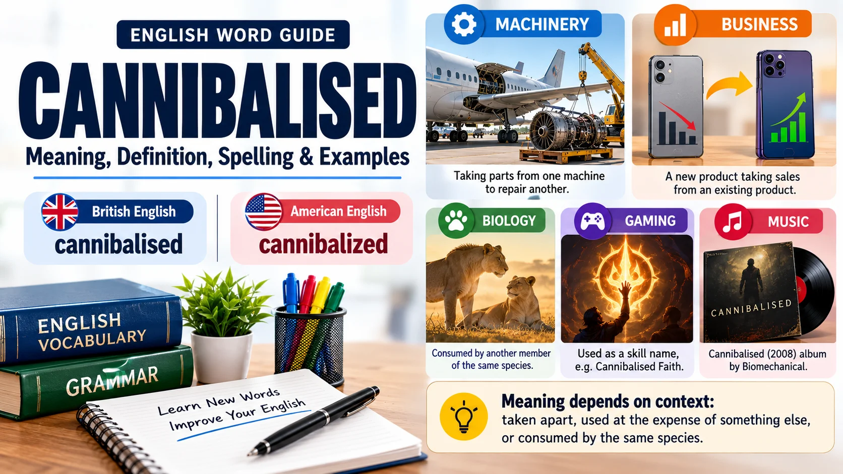 Cannibalised | Meaning, Definition, Spelling, Examples & Uses