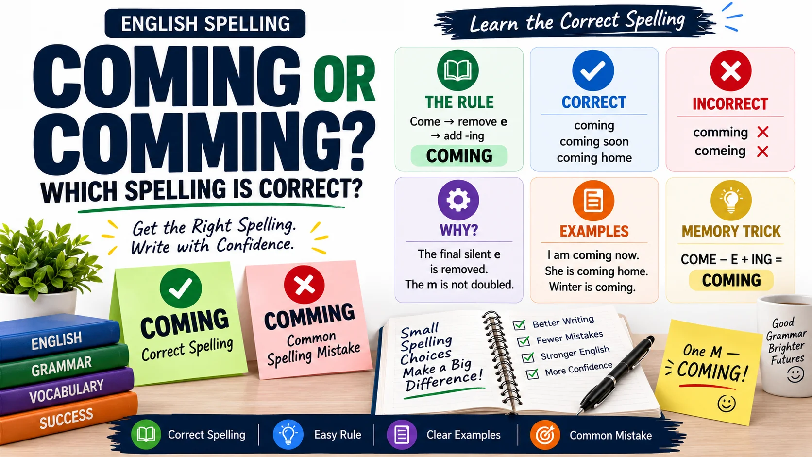 Comming or Coming | Which Spelling Is Correct? Meaning, Rule & Examples