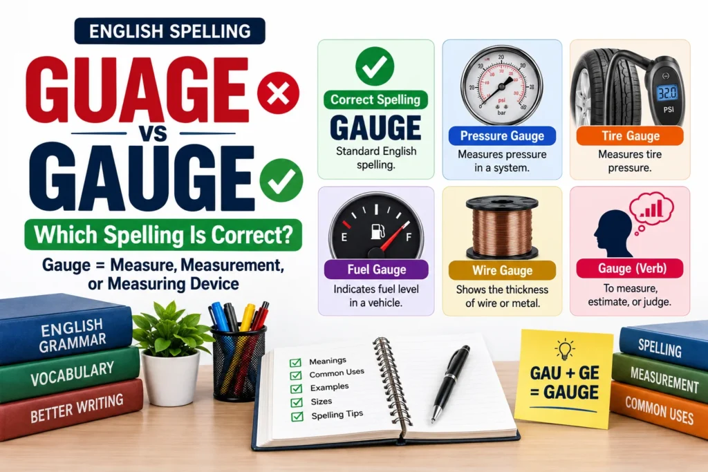 Guage vs Gauge Correct Spelling, Meaning, Sizes, Pressure & Common Uses