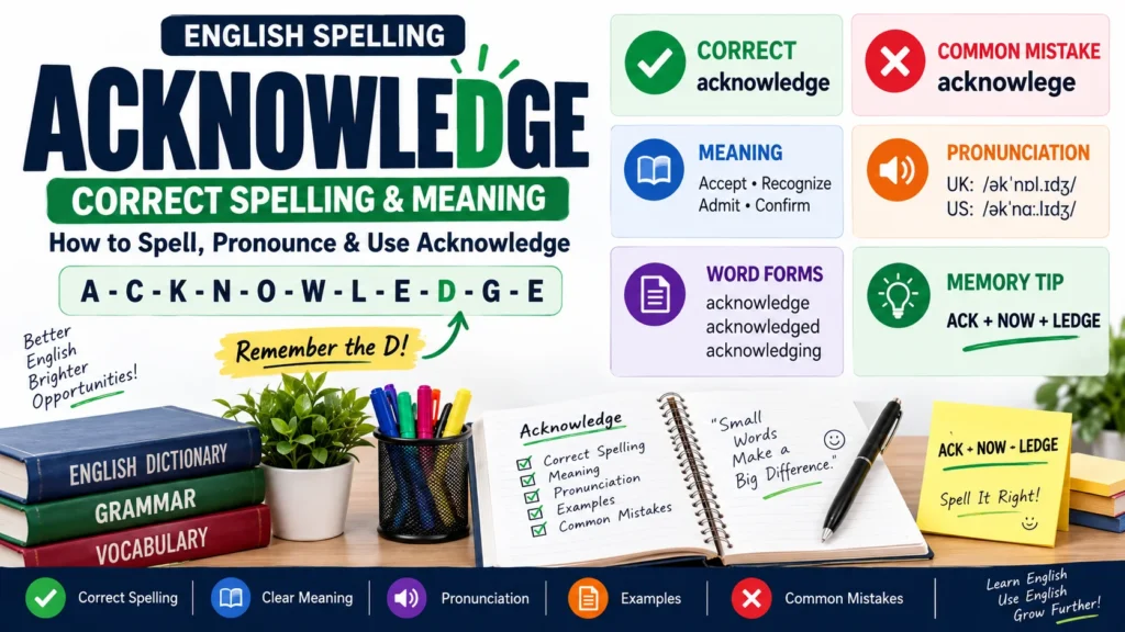 How to Spell Acknowledge Correct Spelling, Meaning, Pronunciation & Examples