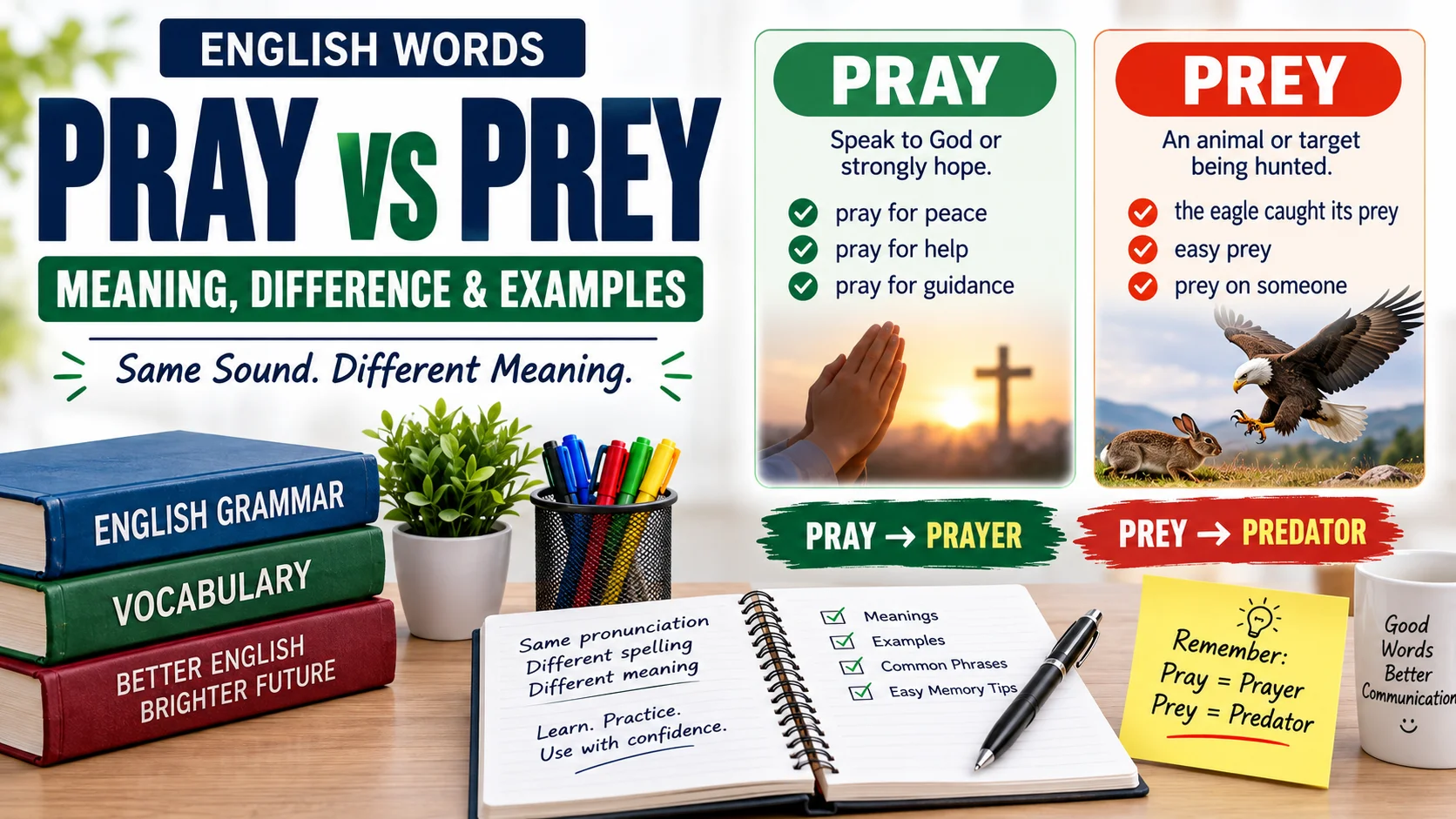 Pray vs Prey | Meaning, Difference, Pronunciation & Examples