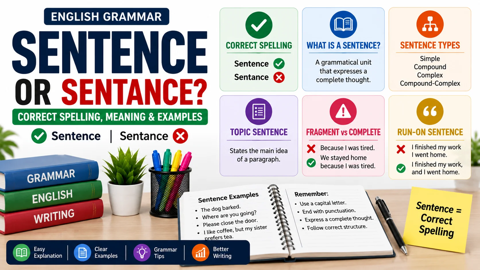 Sentance or Sentence | Correct Spelling, Meaning, Types & Examples