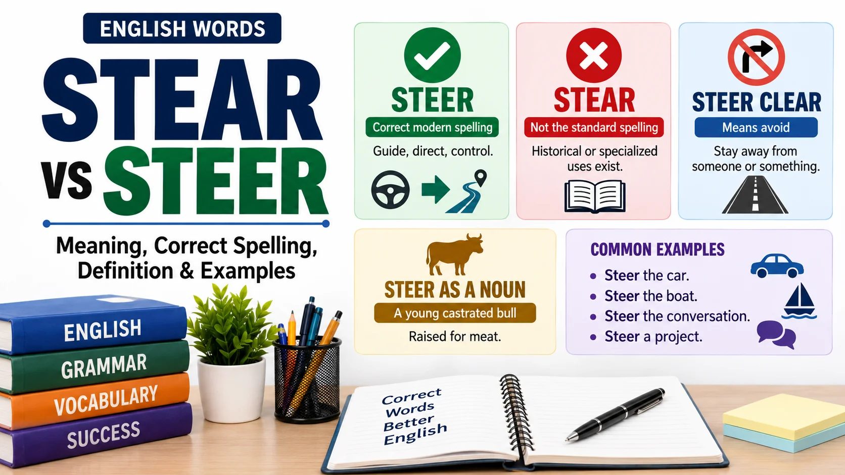 Stear vs Steer | Meaning, Correct Spelling, Definition & Steer Clear