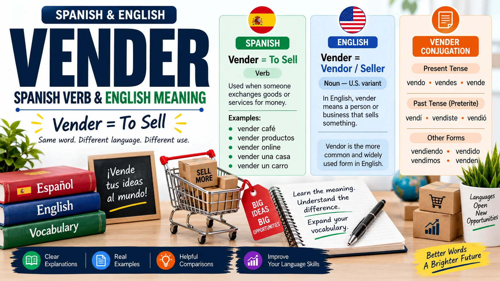 Vender Meaning | Spanish Verb, English Definition, Conjugation & Vender vs. Vendor